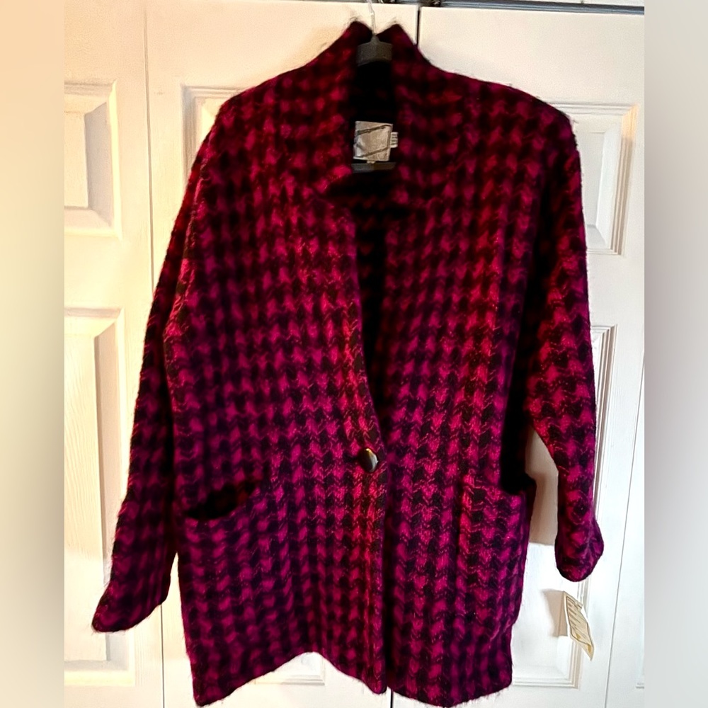 Vintage Houndstooth Fuschia & Black Mohair Jacket NWT